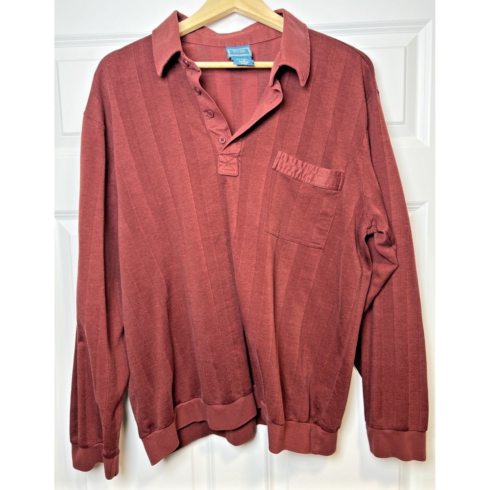 Tropi‑Cool Men's XL Cranberry Banded Bottom Polo Shirt Vintage‎ 75/25 RN 81700